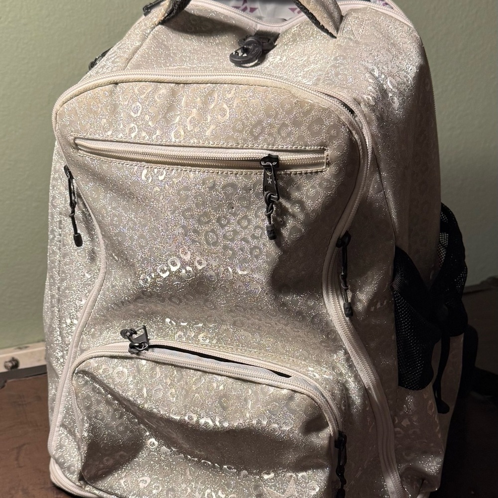 Kids Glitter Leopard Print Backpack - Cream